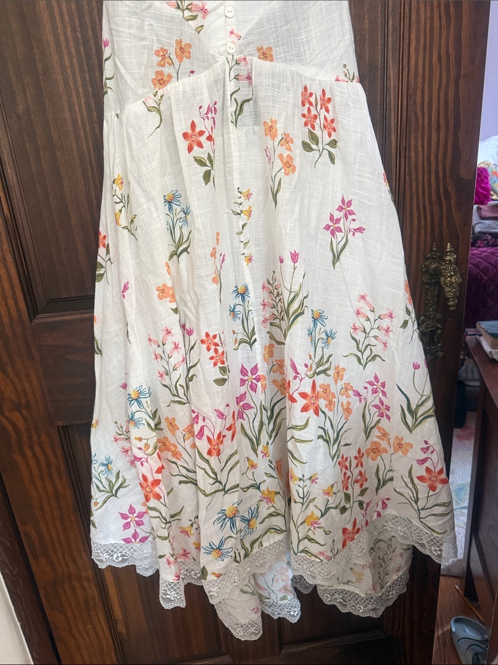 By Anthropologie Open-Back Drop-Waist Floral W/Lace Midi Dress NWT Size X-Large - Picture 7 of 12